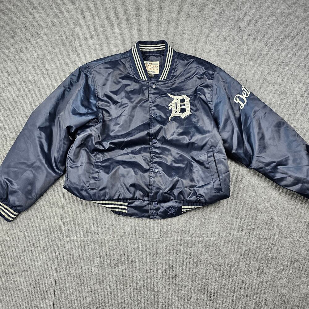 JH Design Detroit Tigers Jacket Kids XL Navy Satin Bomber MLB Vintage Y2K Sports